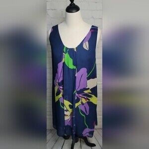 Jonathan Martin Navy Floral Knee Length Sleeveless Dress Scoop Neck Sz 6 Pleated